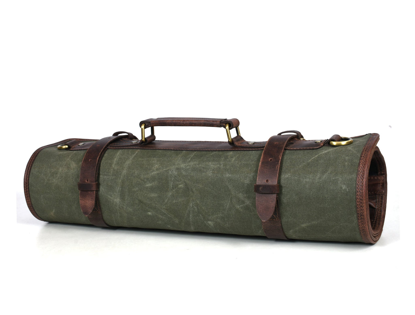 Étui à couteaux de chef en toile cirée vert - 10 fentes