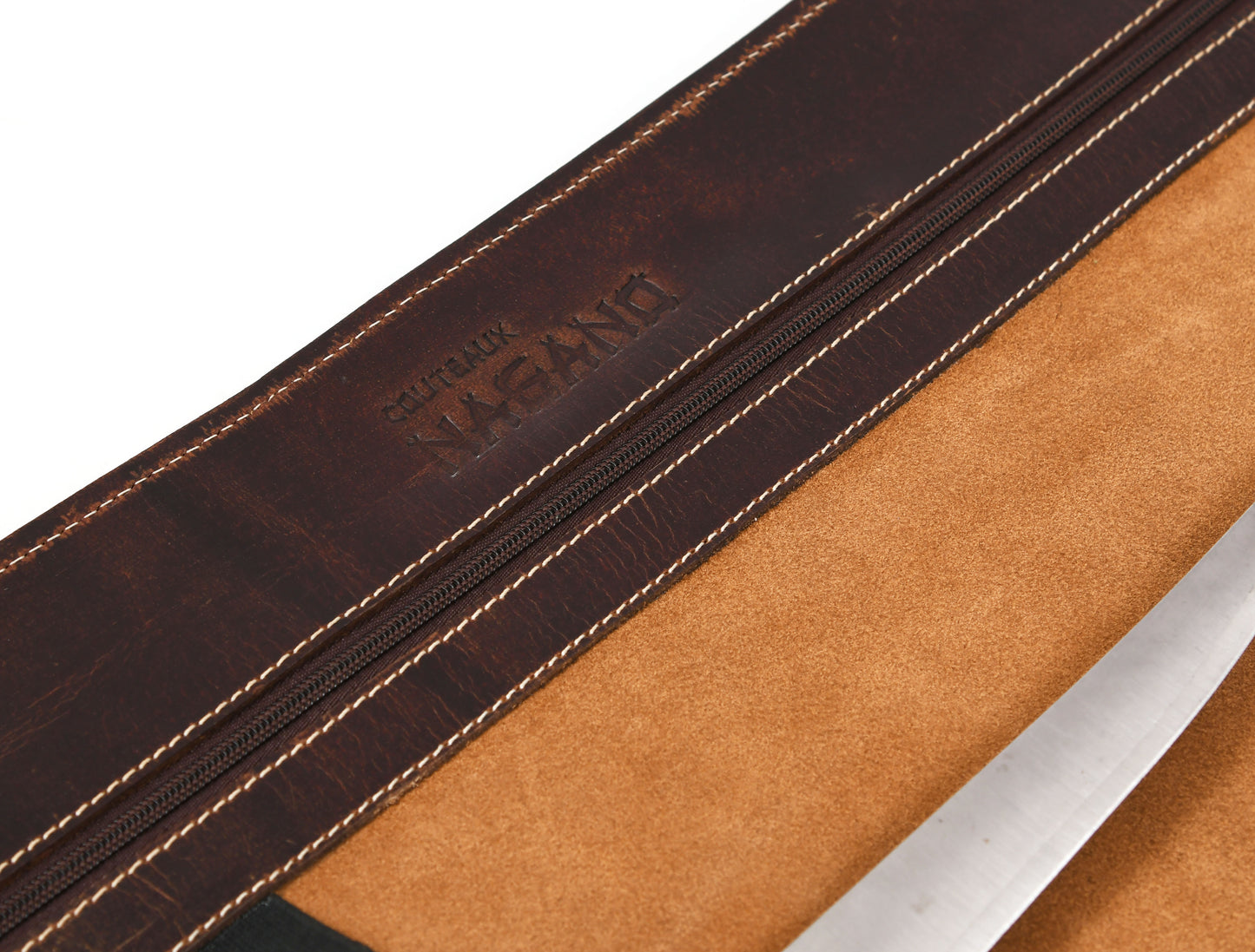 Étui à couteaux de chef en cuir marron noyer - 10 fentes