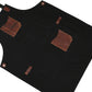 Tablier de toile cirée noire et cuir marron noyer