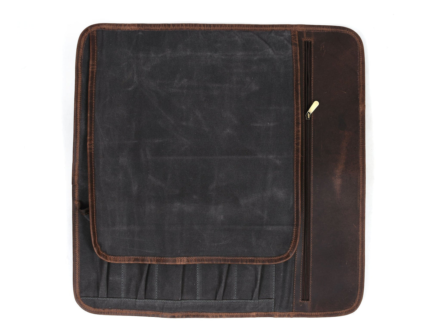 Étui à couteaux de chef en toile cirée gris - 5 fentes