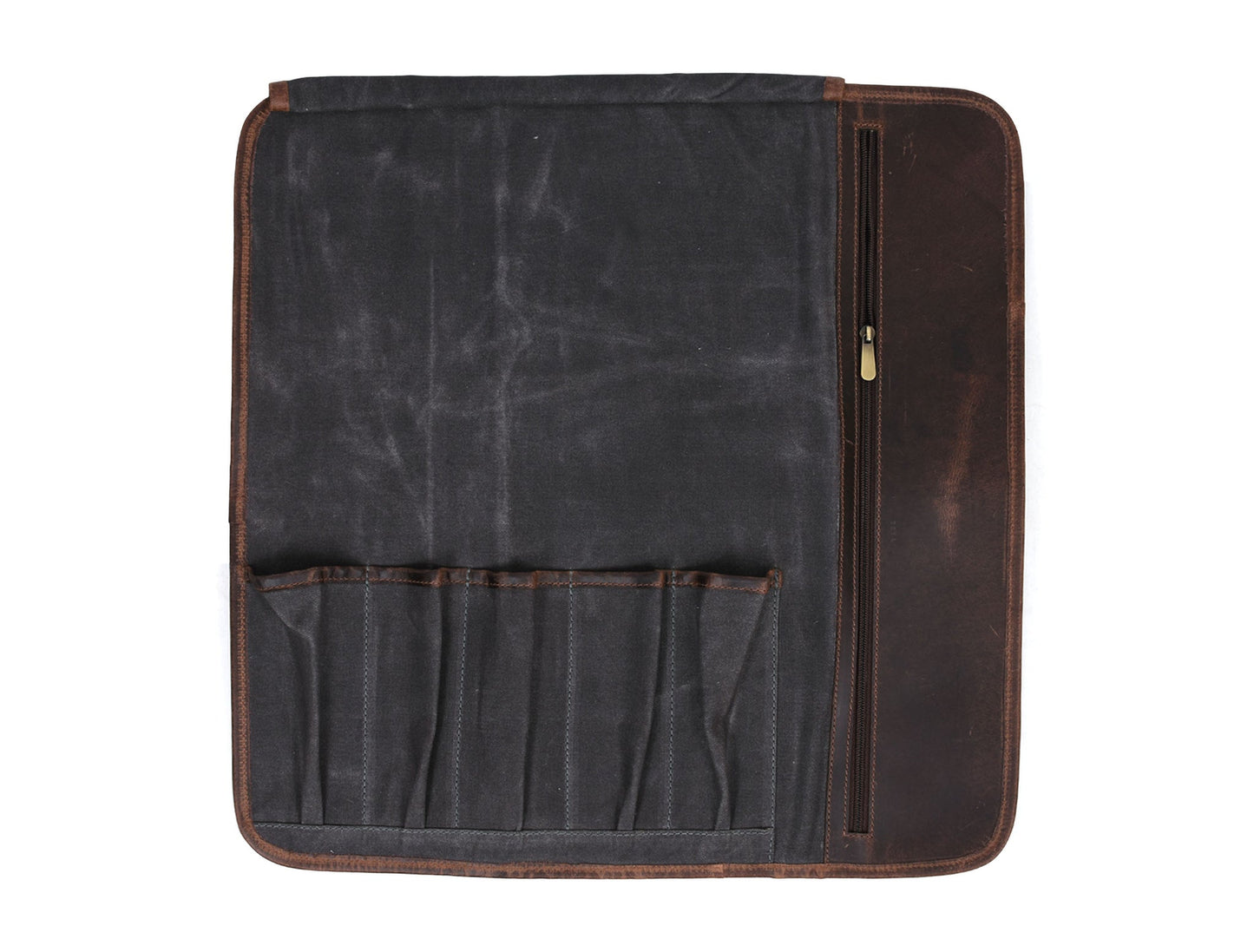 Étui à couteaux de chef en toile cirée gris - 5 fentes